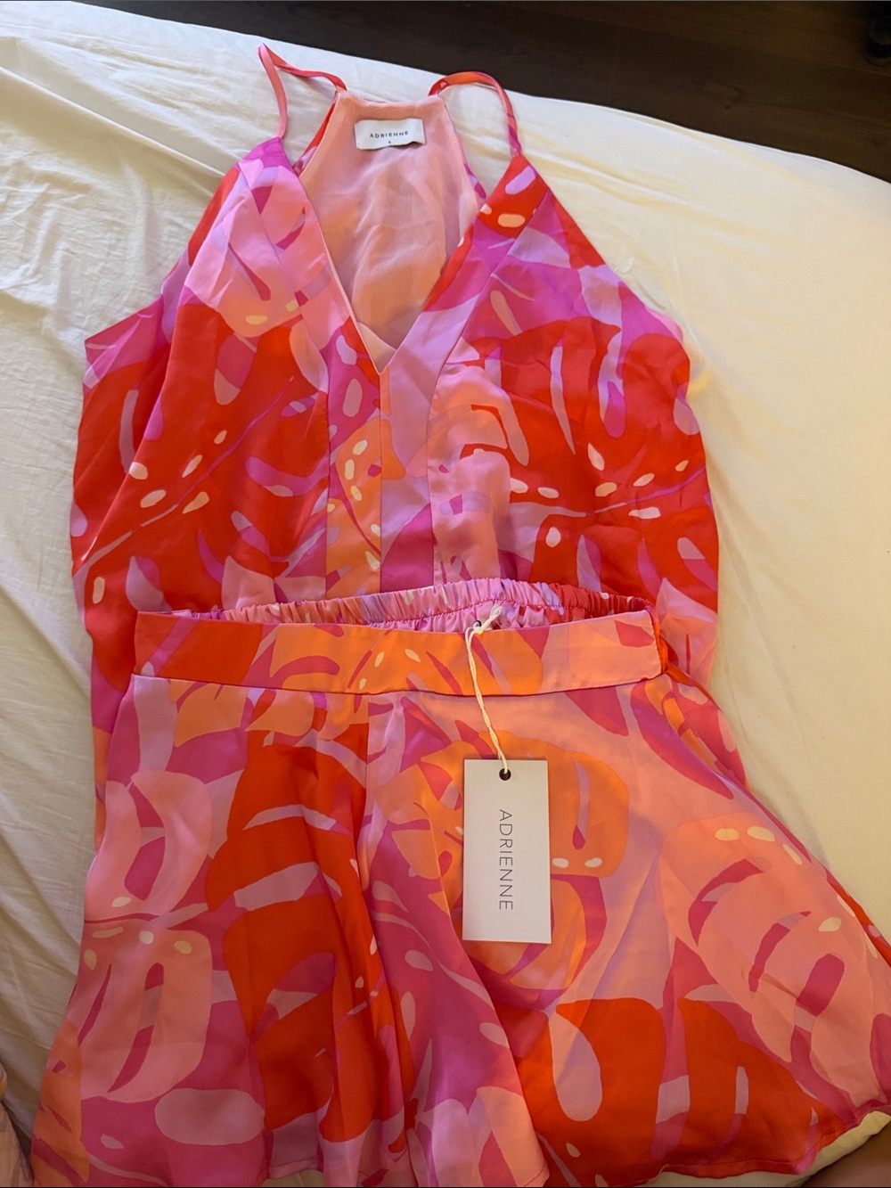 Adrienne Pink & Red Abstract Print tank and shorts set